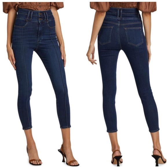 NWT Frame Le Catroux Blue Front Seam Double Button Cigarette Jeans - Picture 2 of 9